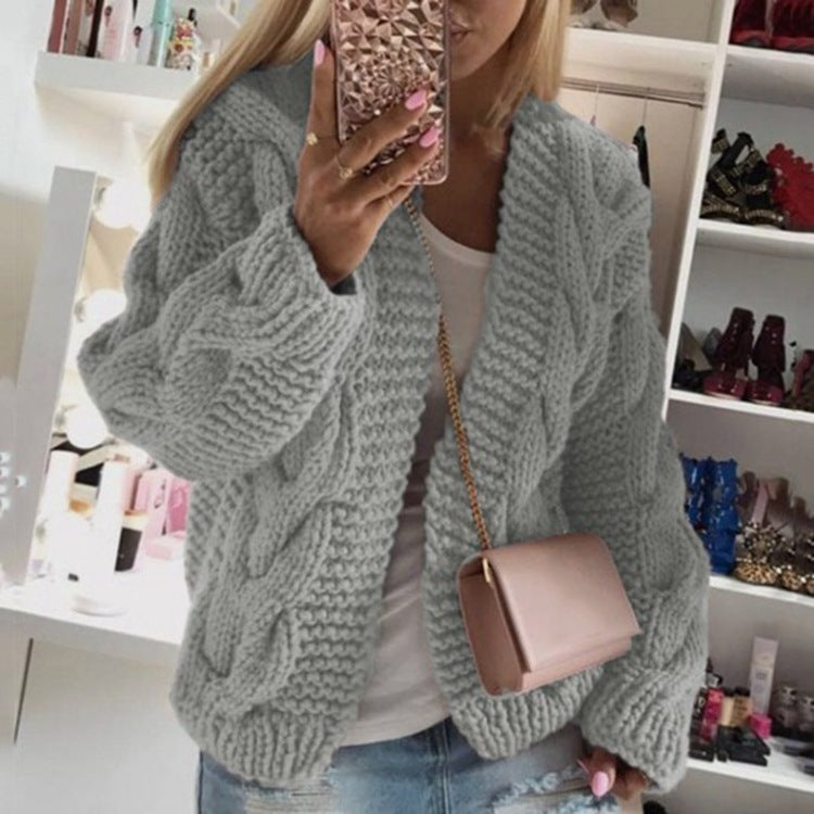 Cardigan Femme – Maille Torsadée Épaisse