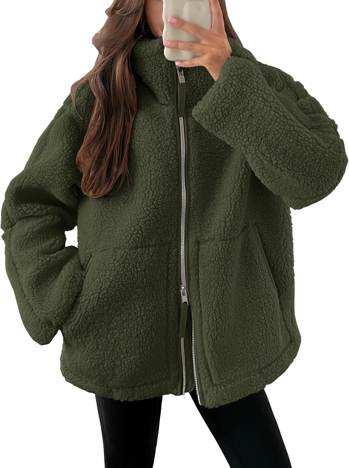 Manteau Zippé à Revers en Polaire