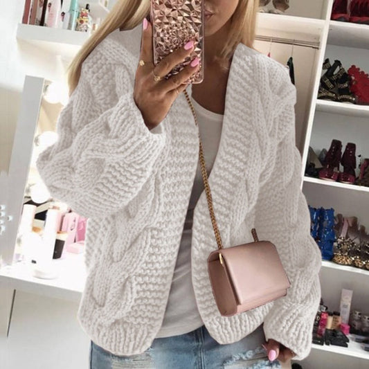 Cardigan Femme – Maille Torsadée Épaisse