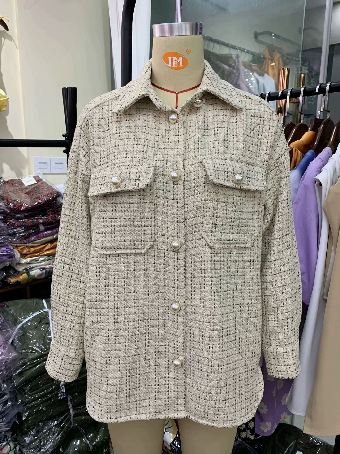 Manteau Épais à Carreaux Élégant