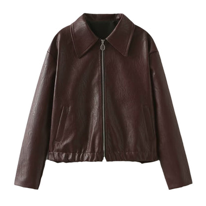 Veste Cuir Zippée à Revers