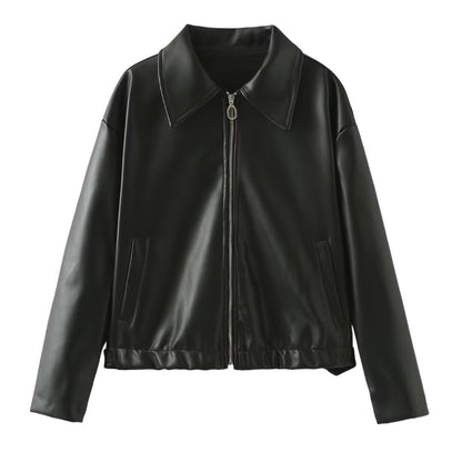 Veste Cuir Zippée à Revers